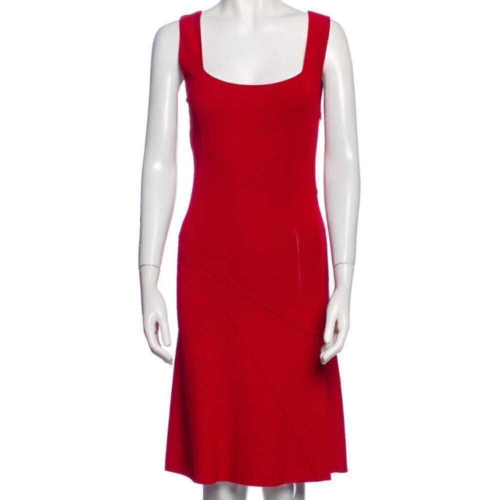 Alaïa Square Neckline Midi Length Dress Red
